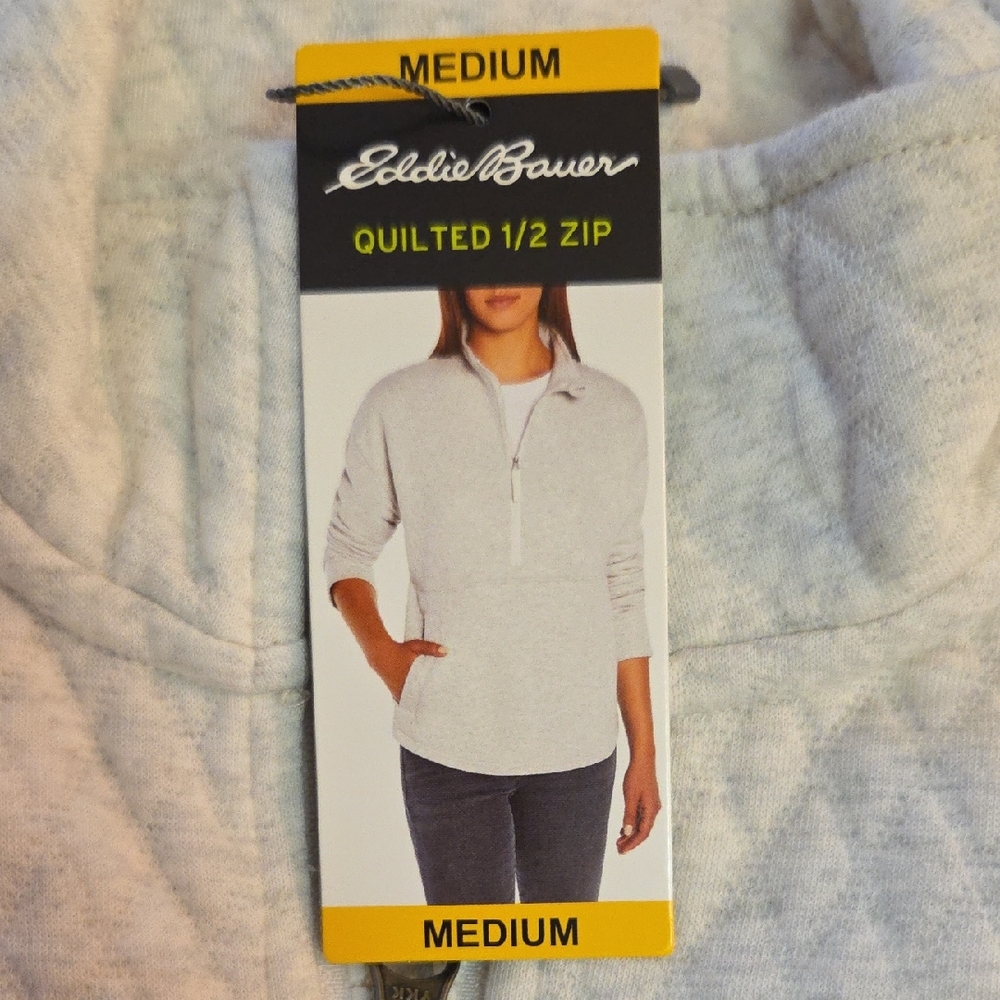 Eddie Bauer Light Gray Quilted 1/2 Zip Pullover